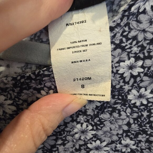 Vintage Jim Elliot Women's Floral Sleeveless Midi Dress Size 8 Navy White Rayon - Picture 5 of 10